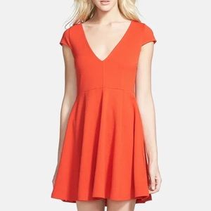 Minkpink Orange V-Neck Cap Sleeve Skater Dress